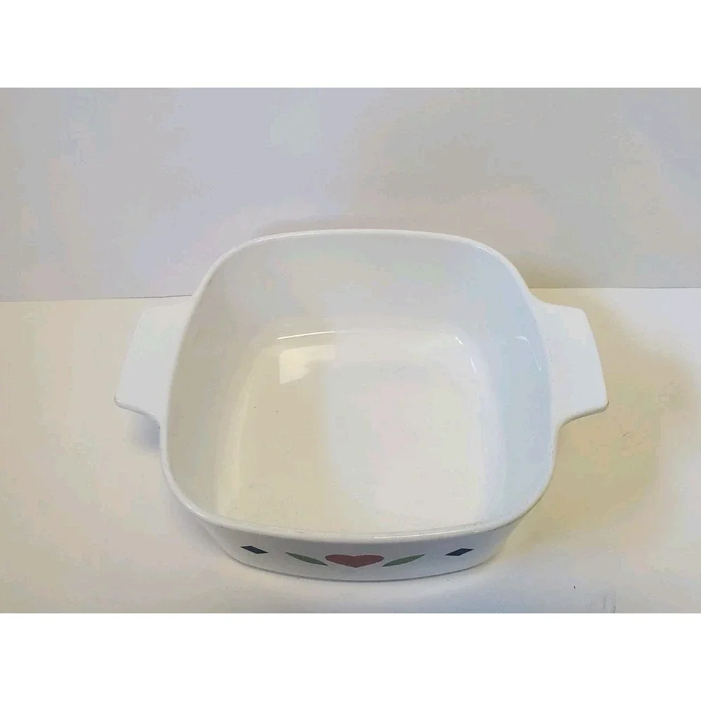 Corning Ware A-1 1/2-B Quilt 1.5 Qt Casserole Red Hearts Blue Diamonds RARE